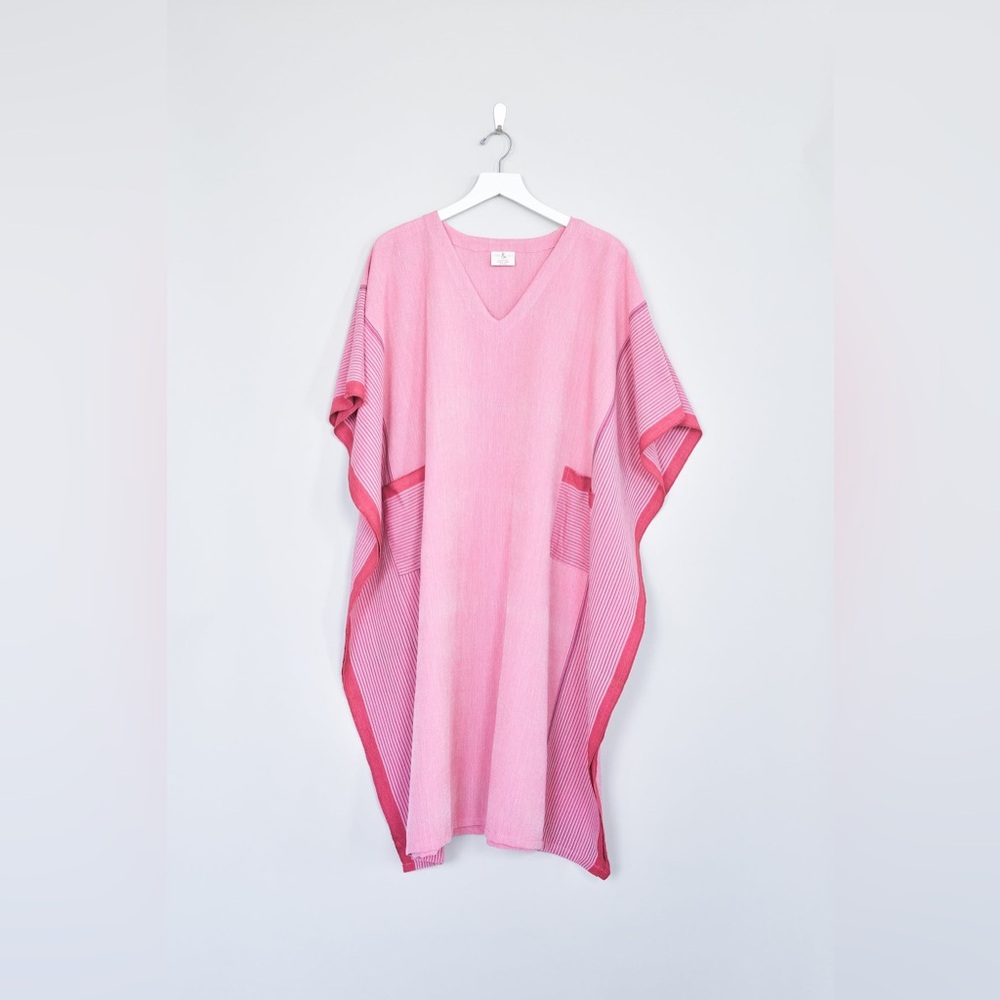 Gypsy Pink 100% Cotton Hand Loomed Tribeca VNeck Kaftan Dress OS NWOT Loungewear